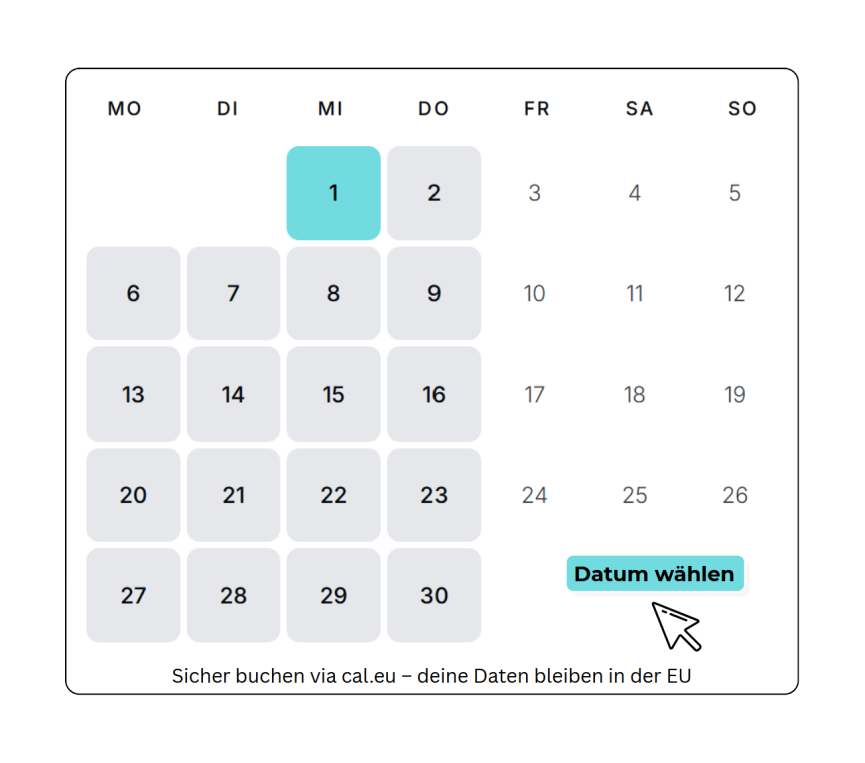 Hier siehst du den Kalender der Buchungsplattform Cal.eu